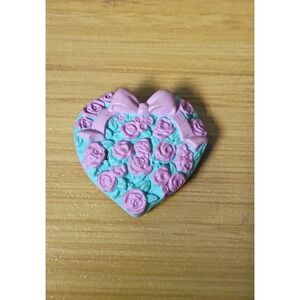 Vintage Heart Rose Bouquet Refrigerator Magnet  Floral Bow Cottagecore